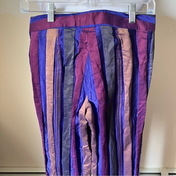 Vintage Etro Milano Purple Striped Silk Bellbottom Pants size 42 - Picture 7 of 8